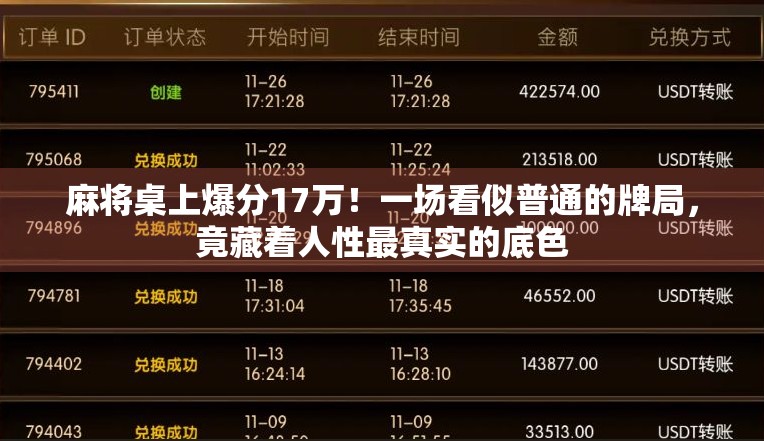 麻将桌上爆分17万!一场看似普通的牌局,竟藏着人性最真实的底色 麻将桌上爆分17万!一场看似普通的牌局,竟藏着人性最真实的底色
